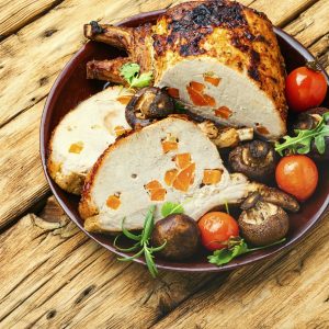 Pork rack with vegetables.