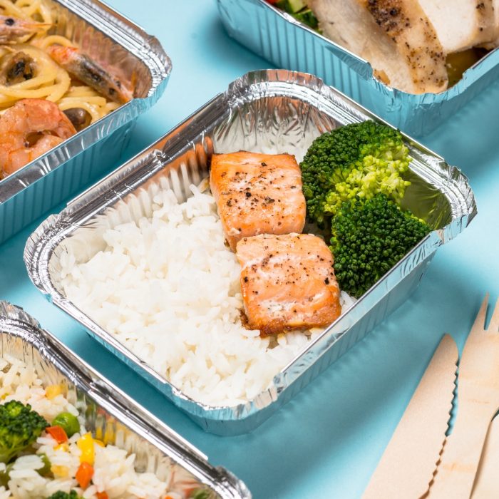 Food delivery concept - healthy lunch in boxes